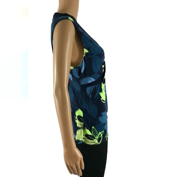 Tahari Sleeveless Patterned Blouse- Blue and Green - Picture 8 of 11